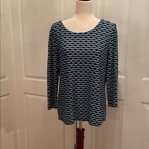 Tianello Three Tone Teal Wave Pattern Blouse